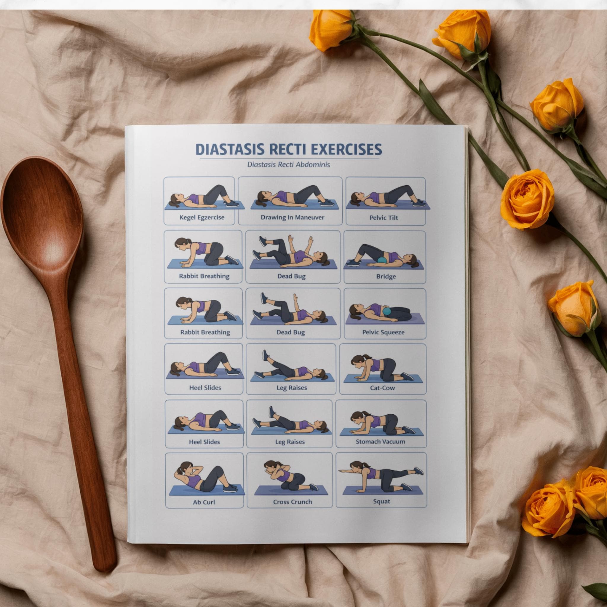 Diastasis Recti Exercise Chart Printable PDF, Core Recovery Workout ...