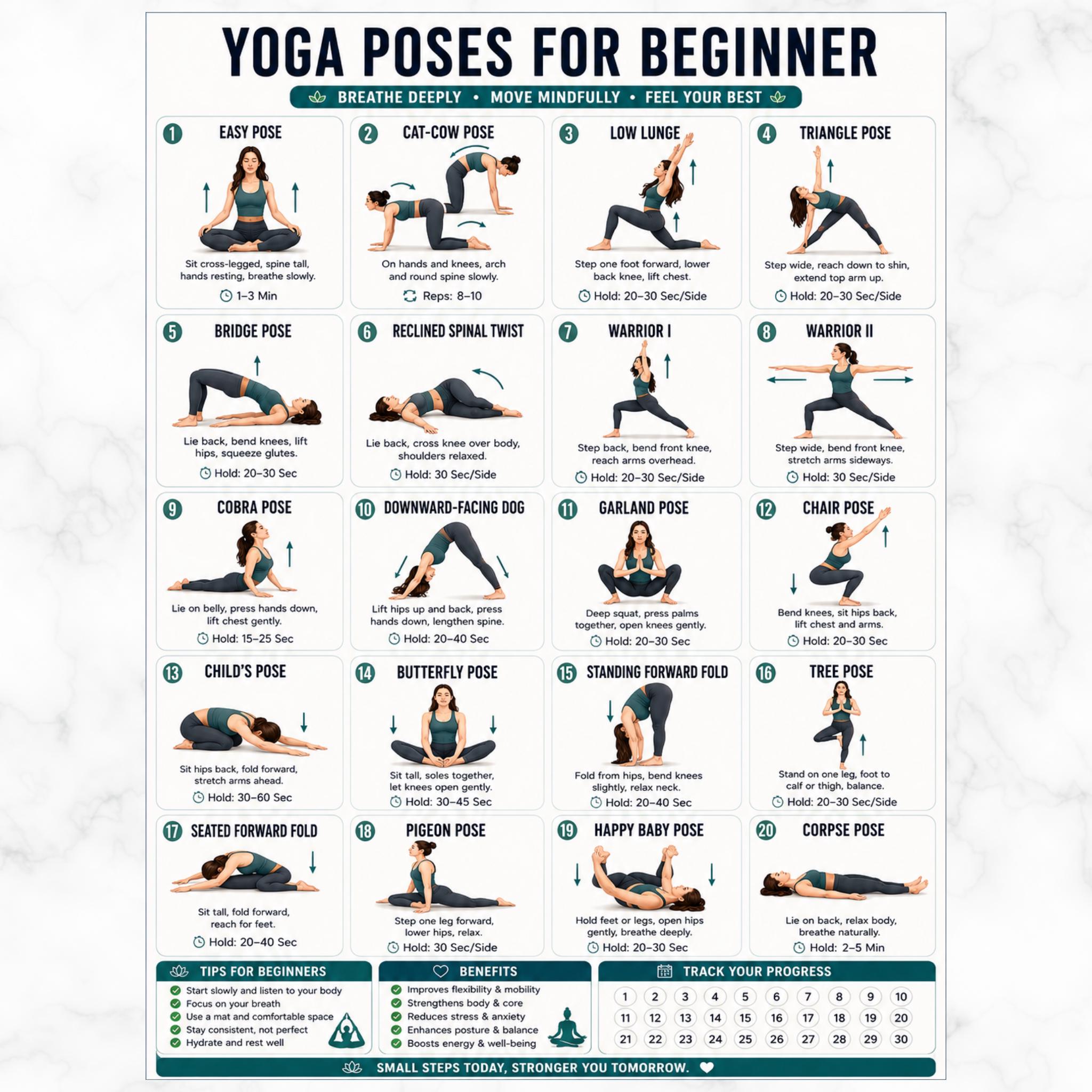Yoga Poses for Beginners Printable, Asanas Yoga Daily Routine, Daily Flexibility, Stretching ...