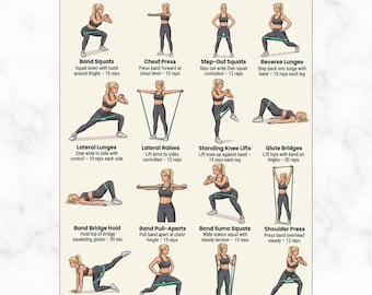 Resistance Band Workout For Women 40+ Printable, Lower Body & Full Body Band Exercises, Home Fitness Routine For Women Strength Training