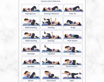 Diastasis Recti Exercise Chart Printable PDF, Core Recovery Workout Poster, Safe Abdominal Separation Exercises, Postpartum Home Workout