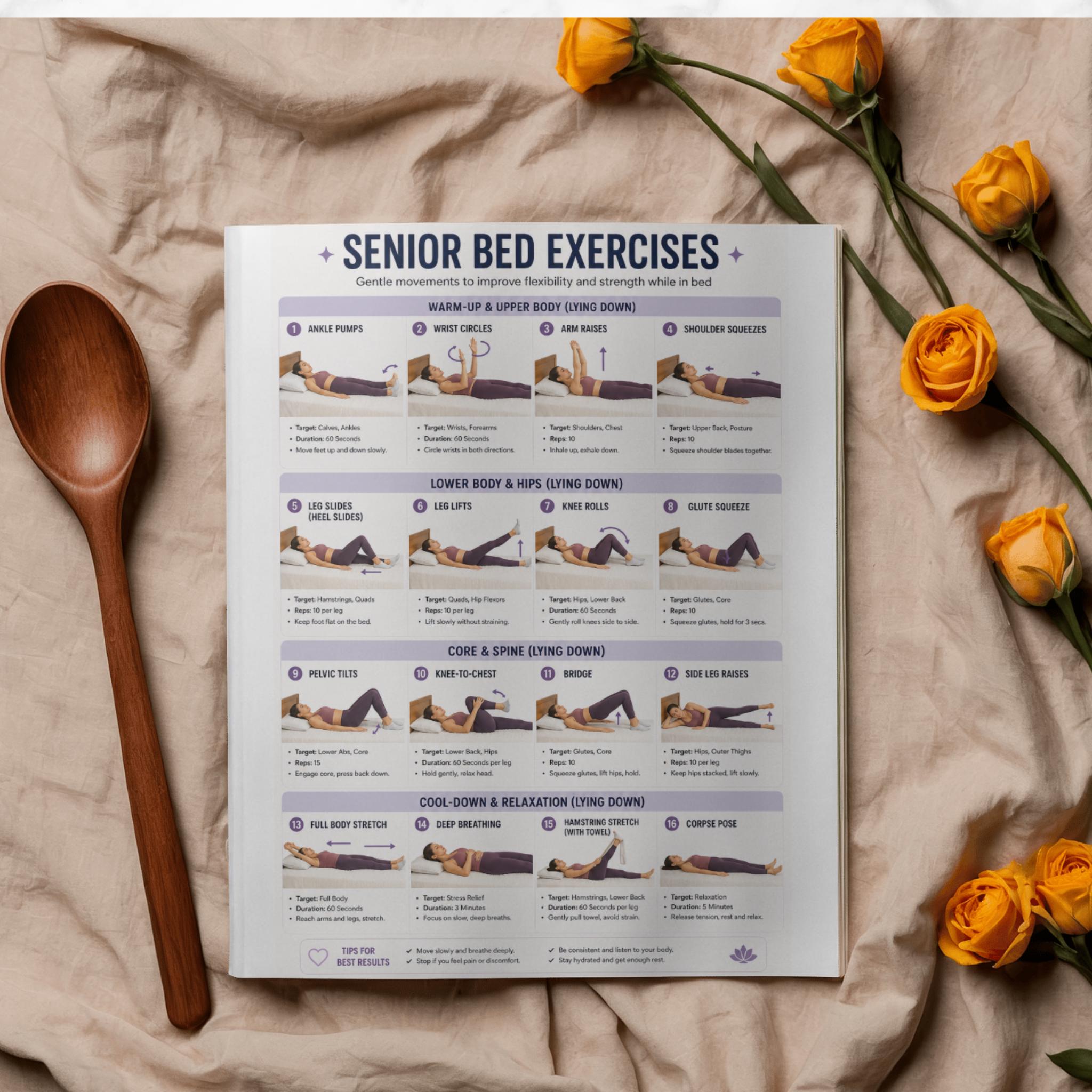 Printable Bed Exercises for Seniors, Elderly Exercises, Senior Workout ...