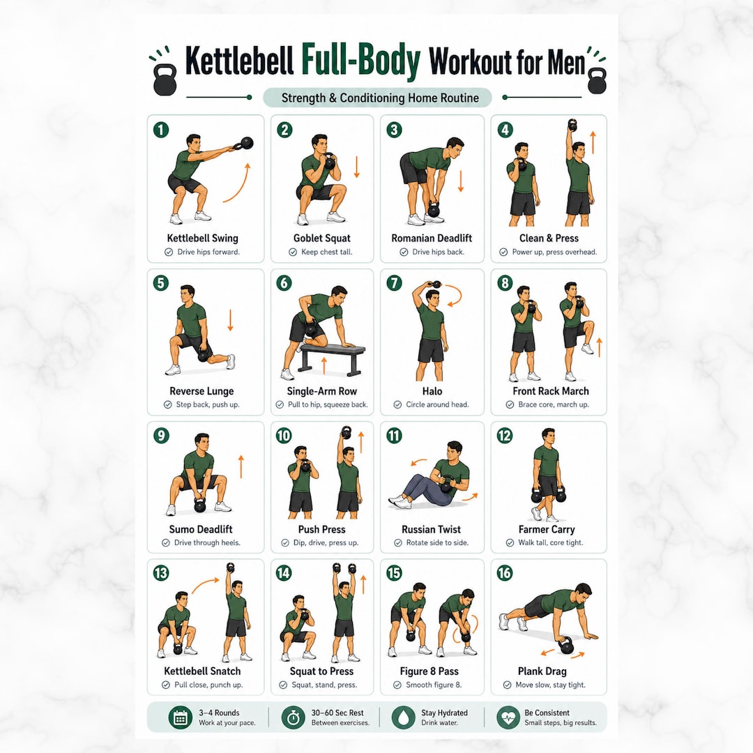 Kettlebell Full Body Workout for Men PDF, Home Gym Exercise Chart for