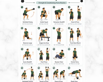 Kettlebell Full Body Workout for Men PDF, Home Gym Exercise Chart for Men, Upper & Lower Body Kettlebell Exercises, Men Gym Poster Printable