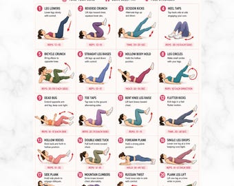 Lower Belly Abs Workout Poster, Lower Ab Exercises Printable, Core Floor Workout Chart, Home Ab Workout, Flat Stomach Belly Fat Loss PDF
