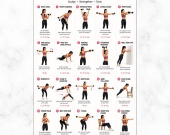 Arm Workout for Women | Arm Dumbbell Exercise Chart PDF | Illustrated Upper Body Workout | Home Gym Wall Art Arm Exercises Poster Printable
