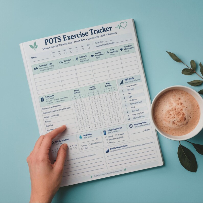 POTS Exercise Tracker Printable, Dysautonomia Workout Log PDF image 8