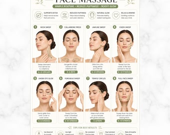 Massaggio viso linfodrenante stampabile, semplice routine di disintossicazione del viso, guida al massaggio facciale per principianti in PDF