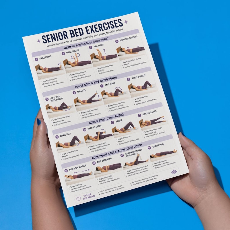 Printable Bed Exercises for Seniors, Elderly Exercises, Senior Workout ...