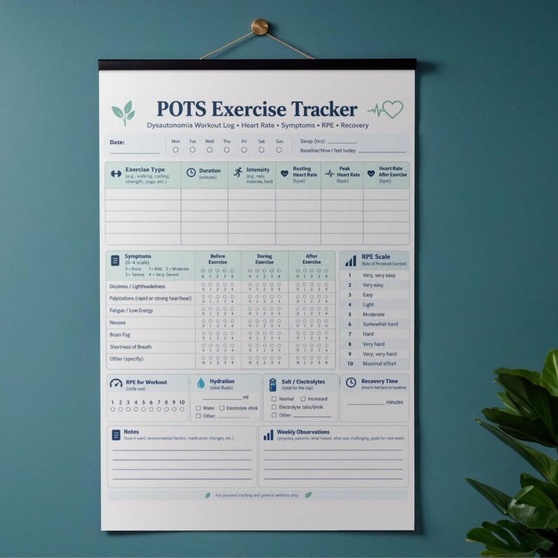POTS Exercise Tracker Printable, Dysautonomia Workout Log PDF image 9
