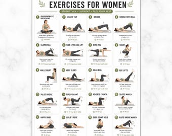 Beckenboden-Übungen für Frauen, Kegel-Training als druckbares Poster, Blasenleckkontrolle, Erholung nach der Geburt, Kern- und Beckenbodenstabilitäts-Routine