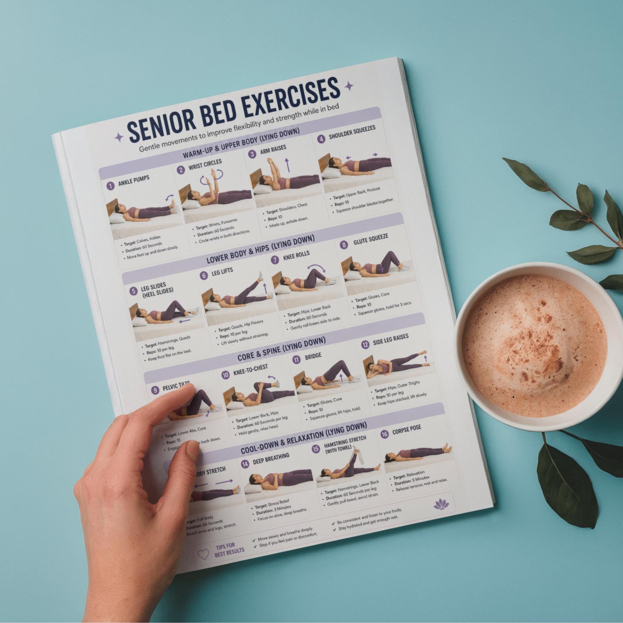 Printable Bed Exercises for Seniors, Elderly Exercises, Senior Workout ...