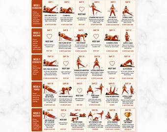 30 Day Hip Dip Challenge Printable Chart,Progressive Hip and Outer Thigh Program,Stronger Hips PDF,Daily Hip Routine,Instant Download