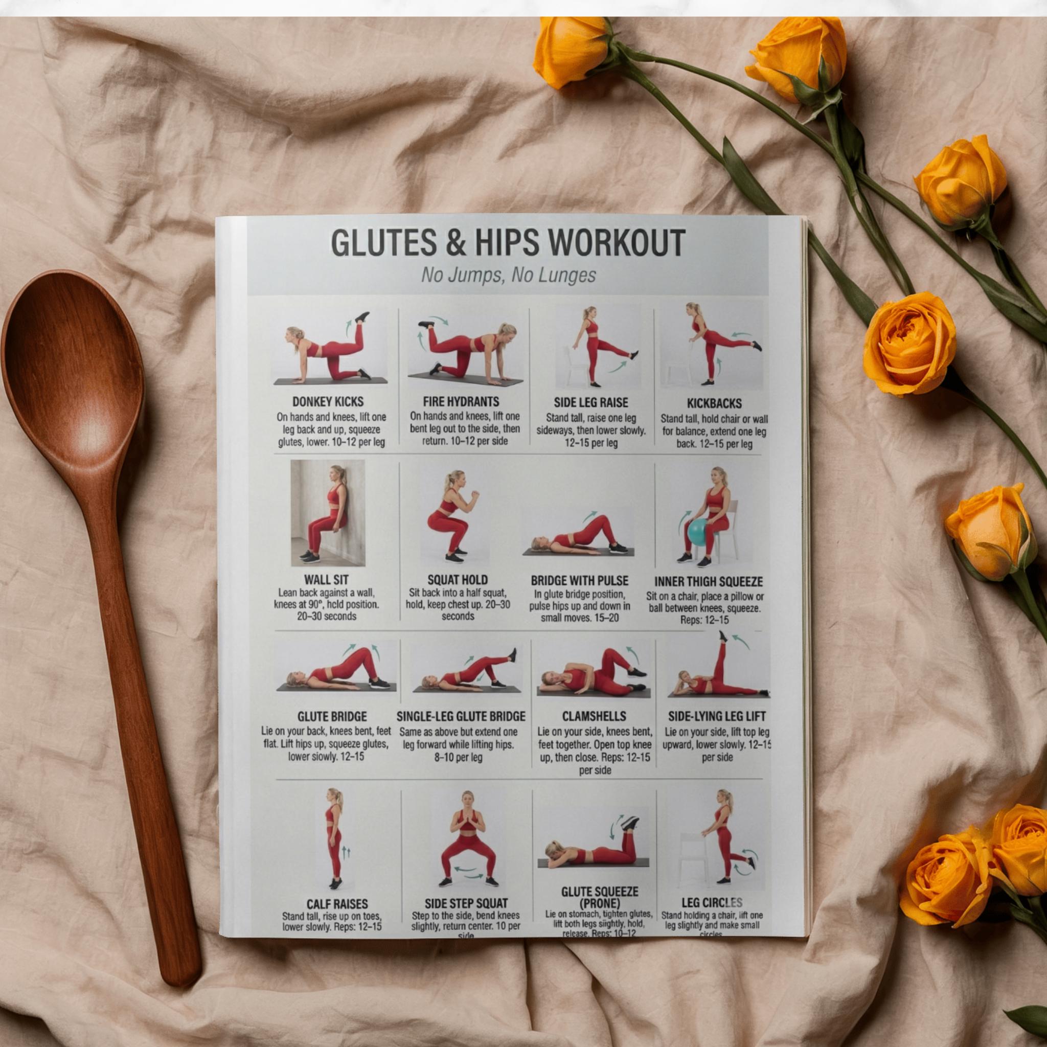 Glutes and Hips Workout | Printable Exercise Chart | No Jump Home ...