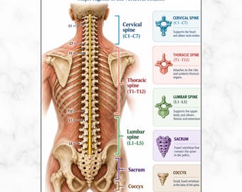 Human Spine Anatomy Poster Printable, Posterior Vertebrae Chart PDF