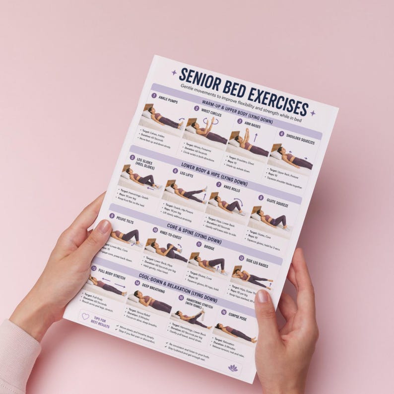 Printable Bed Exercises for Seniors, Elderly Exercises, Senior Workout ...