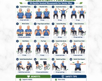 Rheumatism Chair Exercises for Senior Men, Printable A4 PDF & PNG