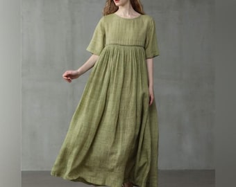 Vestido largo de lino y algodón para mujer / Vestido túnica de verano / Vestido informal de playa sostenible / Vestido largo holgado de gran tamaño / Ropa de lino