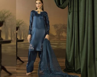 Completo Shalwar Farshi in seta Sheesha con dupatta in organza / Abito da sposa pakistano-indiano di design ricamato / Salwar Kameez da sposa per donna