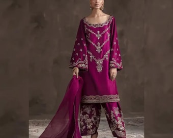 Embroidered Magenta Kameez Salwar Suit |  Pakistani Indian Designer Dress | Ready To Wear Party Outfit | Wedding Guest & Bridesmaid Dresses