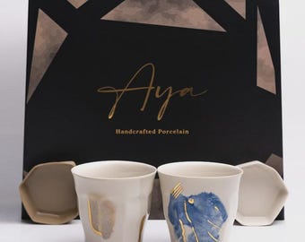 Aya & Aya Lumina handgefertigte Porzellan Tasse und Leckerli Schale Geschenk Box Set