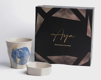 Aya Handgefertigte Porzellan Becher und Leckerbissen Geschenkset