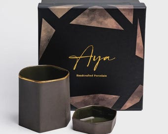 Perge Antik Gold Handgefertigte Porzellan Becher und Leckerli Schüssel Geschenk Set