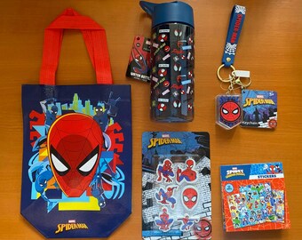 Spider-Man Gift Set for Kids | Marvel Bundle | Water Bottle, Tote Bag, Stickers, Keychain & Erasers | Birthday Gift