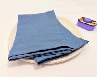 ダスティブルーのコットンナプキンセット、再利用可能なディナー＆ウェディングテーブル装飾、素朴なホームデコレーション、エレガントなパーティーリネン、女性へのギフト