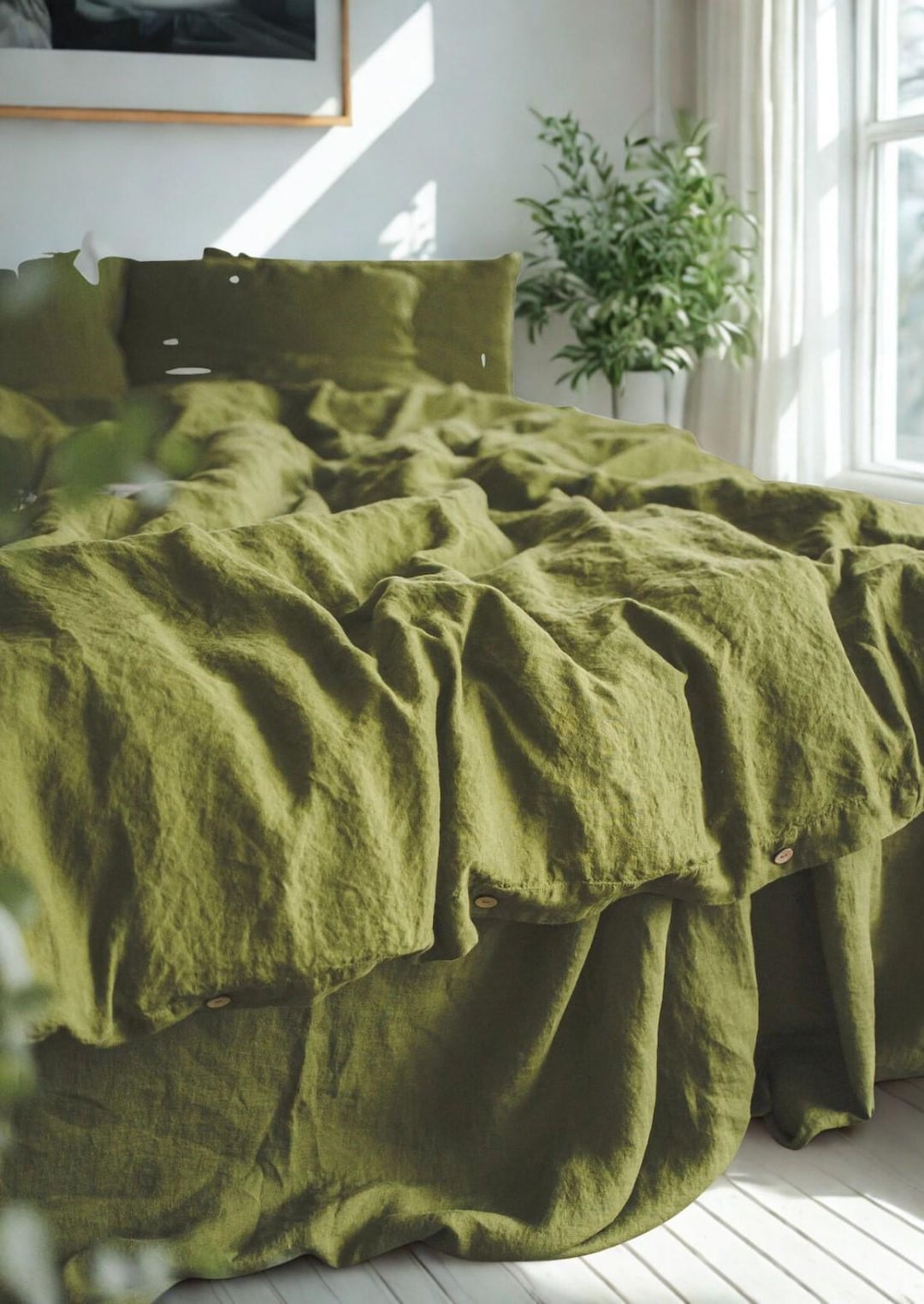 Moss Green Linen Duvet Cover
