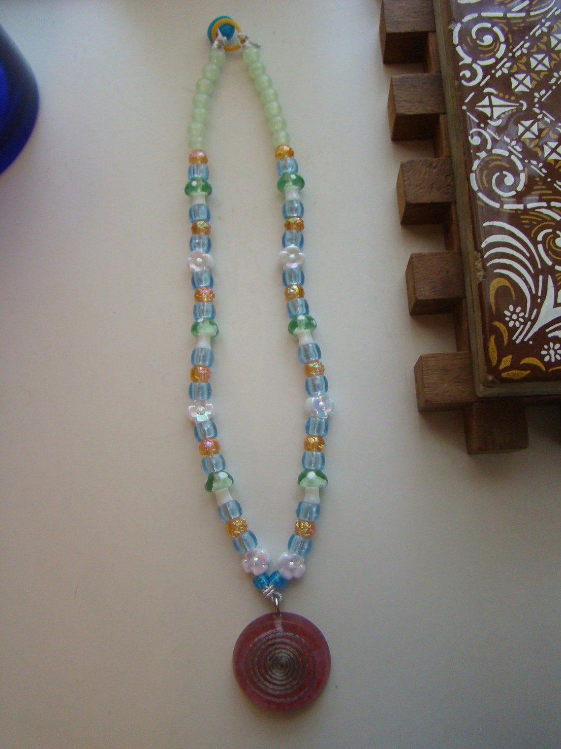 Spiral Charm Kandi Necklace with Flower and Mushroom Beads Etsy