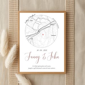 Poster personalizzato con luogo e data dell'incontro – Mappa GPS minimalista in bianco e nero – Poster con coordinate personalizzate – Regalo di coppia