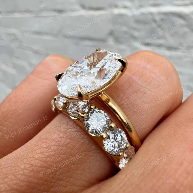 4.00 CT Oval Cut Moissanite Bridal Ring Set, 14K Gold Engagement Ring ...
