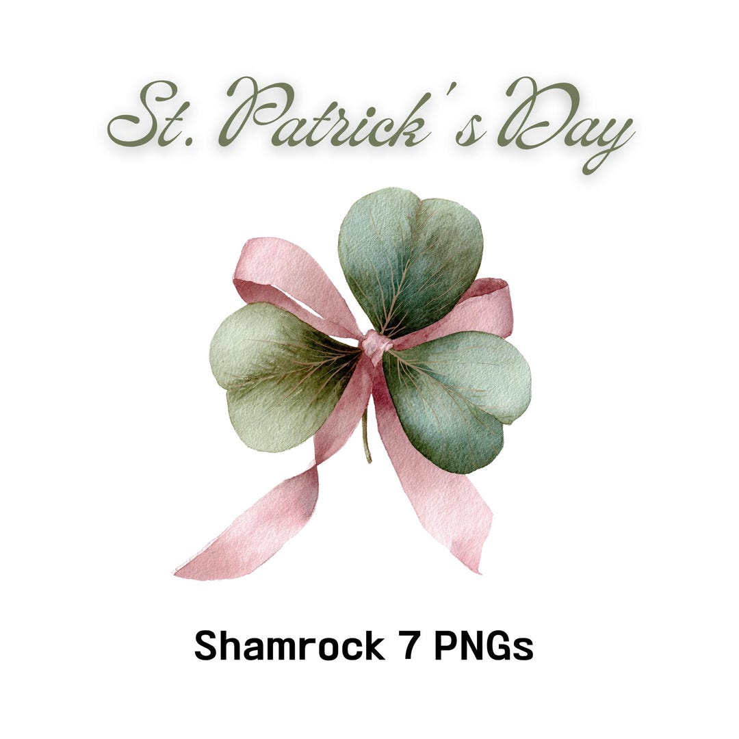 Watercolor Shamrock Clipart - St Patricks Day PNG, Coquette Shamrock - Etsy