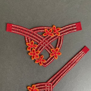 2pc Red Metallic Floral Applique Set