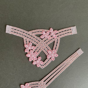 2pc Pink Metallic Floral Applique Set