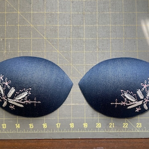 Embroidered Denim Blue 34B Strapless Bra Cup