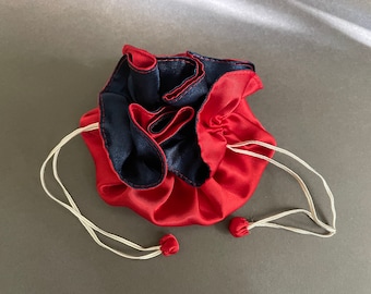 Red/Navy Satin Drawstring Jewelry Pouch