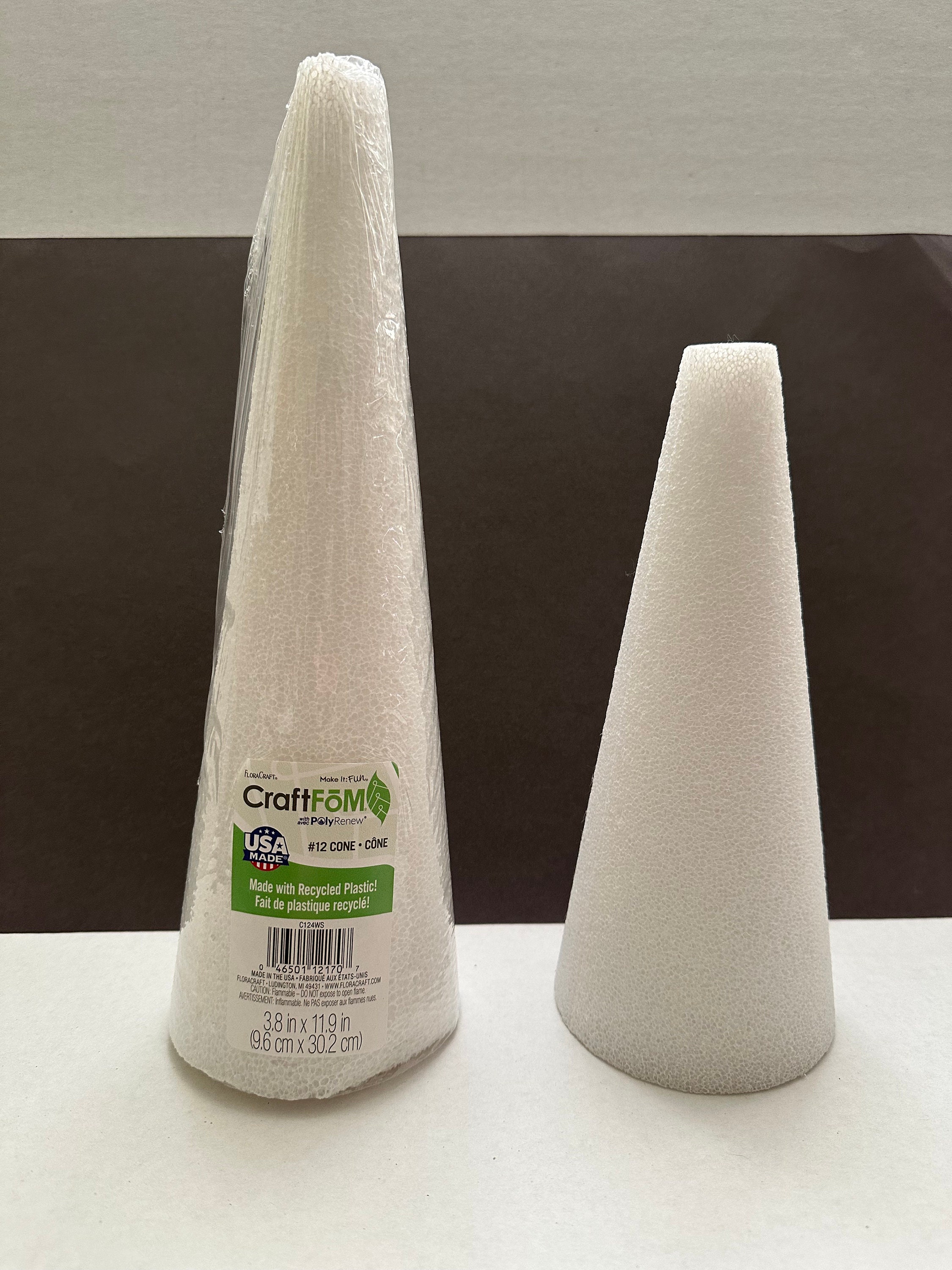 Floracraft Styrofoam Cone Pkg 9x4 White