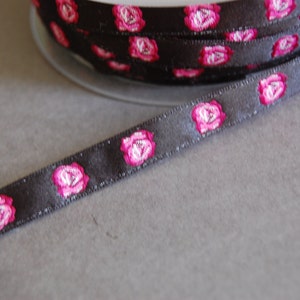 3 yards - Black Rosebud Ribbon