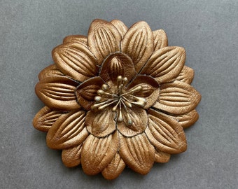 Copper Faux Metallic Leather Flower Pin