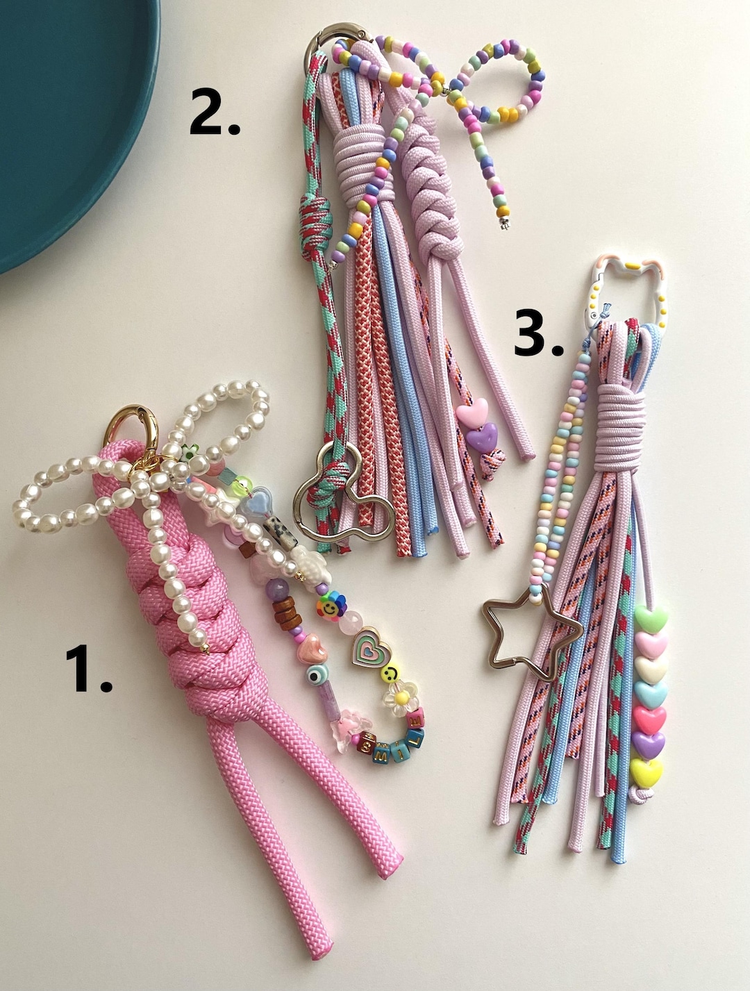 Colorful Paracord Bag Charm, Chunky Beaded Summer Keychain, Funky Purse ...
