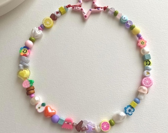 Mismatched Playful Beaded Necklace, Funky Colorful Mix Summer Choker, Cute Trendy Chunky Jewelry, Kawaii Jewellery, Y2K Aesthetic Jewelry