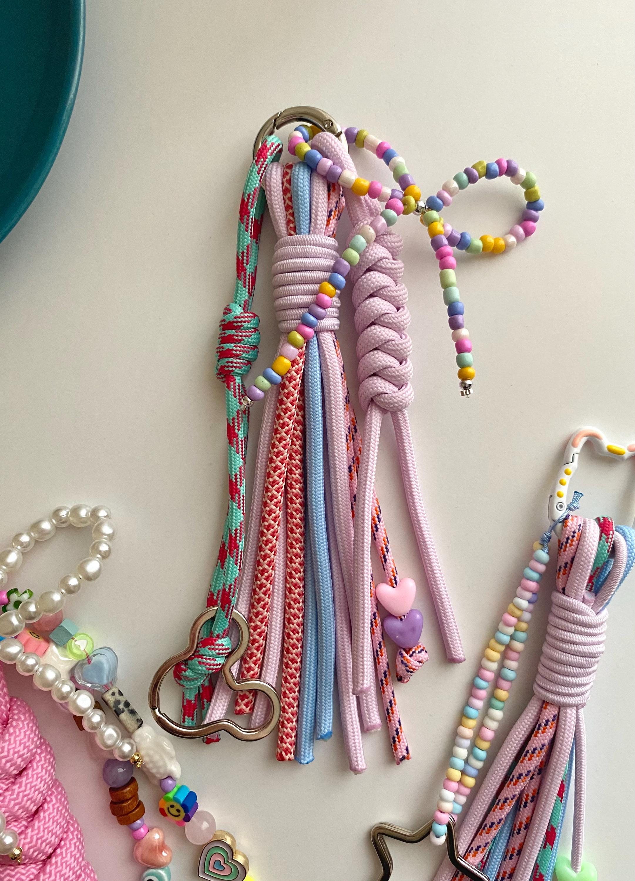 Colorful Paracord Bag Charm, Chunky Beaded Summer Keychain, Funky Purse ...