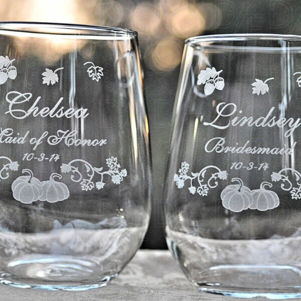 Pumpkin Wedding Wine Glass Set: Personalized Bridal Party Gift