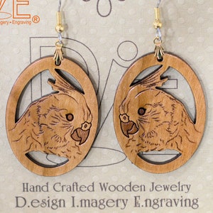 Cockatiel Earrings Cherrywood Surgical Steel Wires Valentine Birthday Mother&#39;s Day or Christmas Gift Wrap