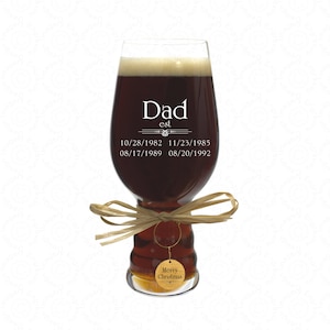 Dad IPA Crystal Beer Glass Personalized with Wooden Glass Charm Daddy Fathers Day Gift image 1