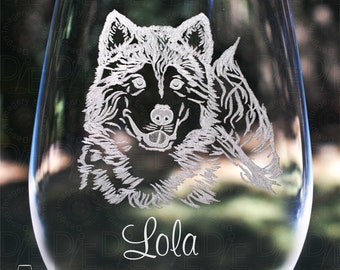 Siberian Husky or Malamute Wine Glass with Complimentary Personalization Stemmed Stemless or Crystal