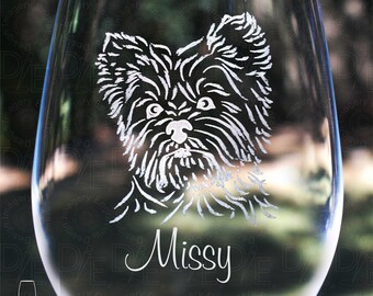 Yorkie Wine Glass with Complimentary Personalization Stemmed Stemless or Crystal