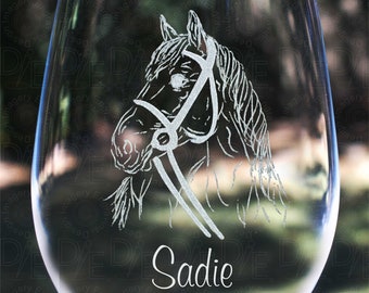 Horse in Harness Wine Glass with Complimentary Personalization Stemmed Stemless or Crystal