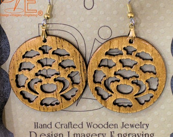 Cherrywood Dangle Earrings: Round Wooden Cutout, Surgical Steel